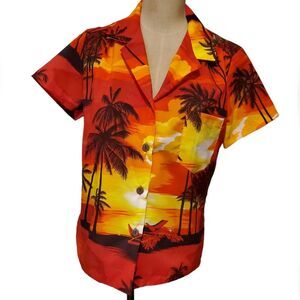 Hawaiian shirt 70s orange women's medium